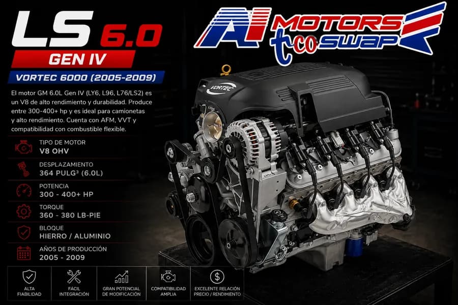 Motor LS 6.0 Gen 4 con transmisión automática 6L80 de seis velocidades para swap performance