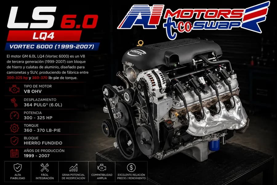 Motor LS 6.0 LQ4 rectificado con transmisión 4L80 para swap 4x4