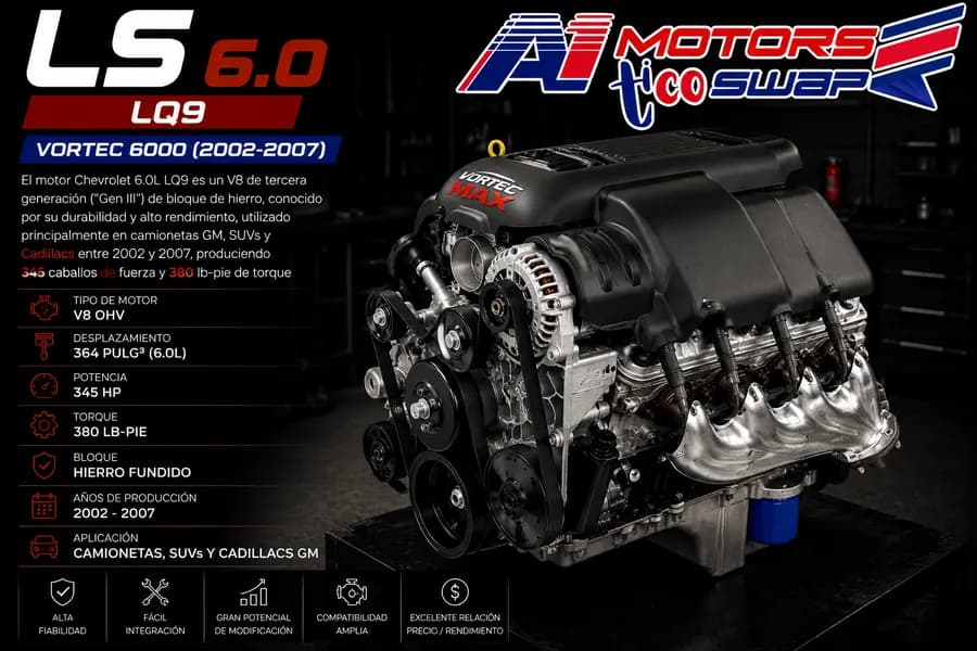 Motor LS 6.0 LQ9 rectificado con transmisión 4L65 para swap 4x4