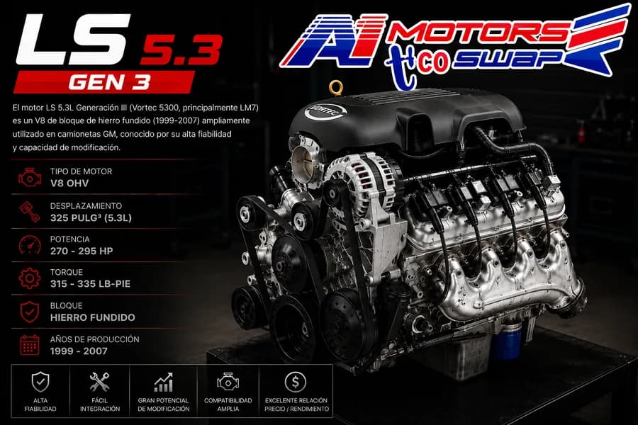 Motor LS 5.3 Gen 3 rectificado con transmisión 4L60 para swap en Costa Rica