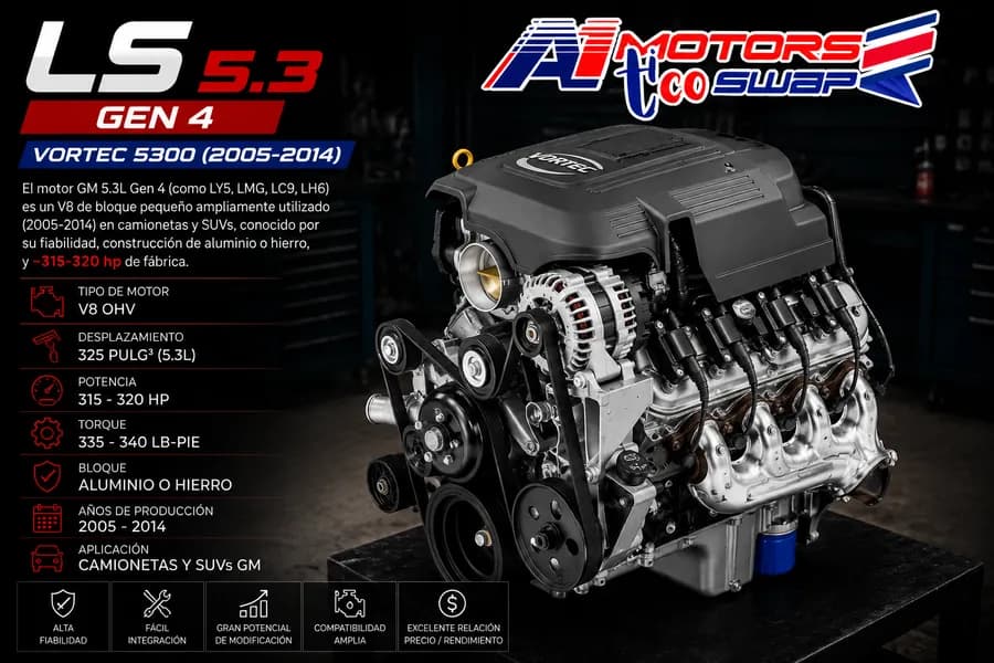 Motor LS 5.3 Gen 4 con pedal electrónico y transmisión 4L65 para swap