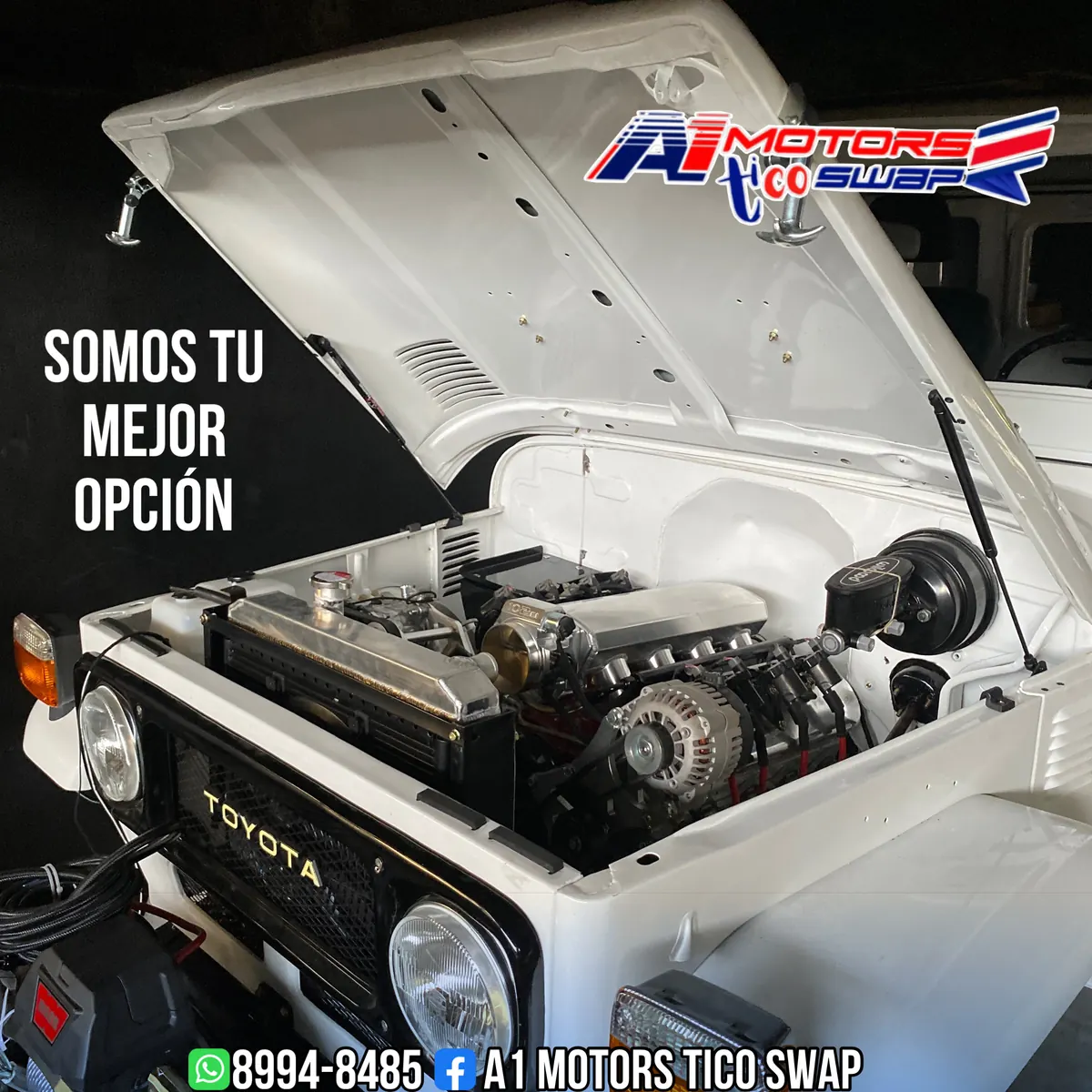 Toyota Land Cruiser FJ40 blanco con motor LS instalado por A1 Motors Tico Swap